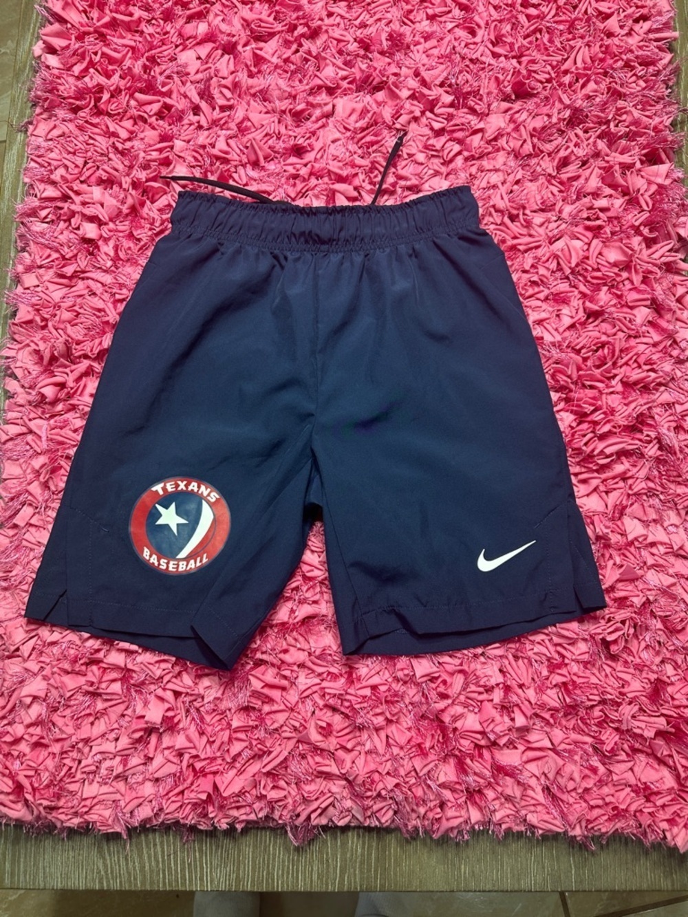Nike Navy Blue Texans Baseball Shorts with White Swoosh